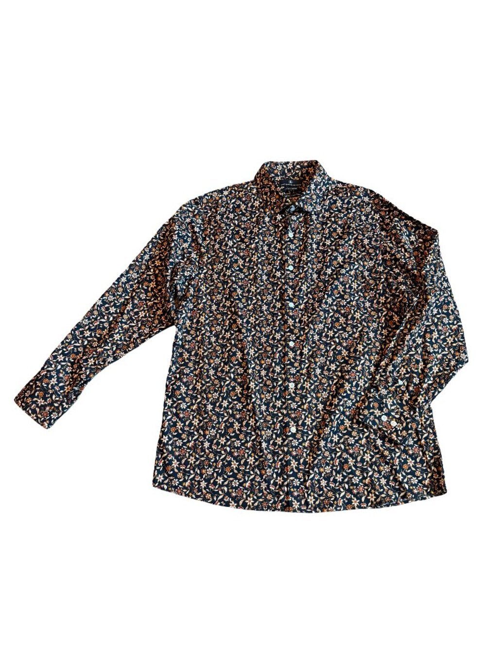 Hart Schaffner Marx Black Rust Gold Floral Print Button Down Shirt Large Men's